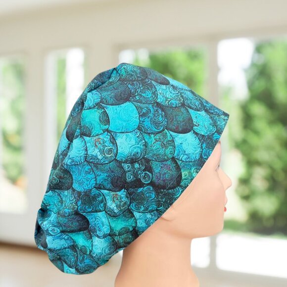 PREMIUM ~Mermaid/ Salamandra EURStyle Scrub Cap, Unisex RN, MD, CNA, Tech, Gift - Picture 4 of 5